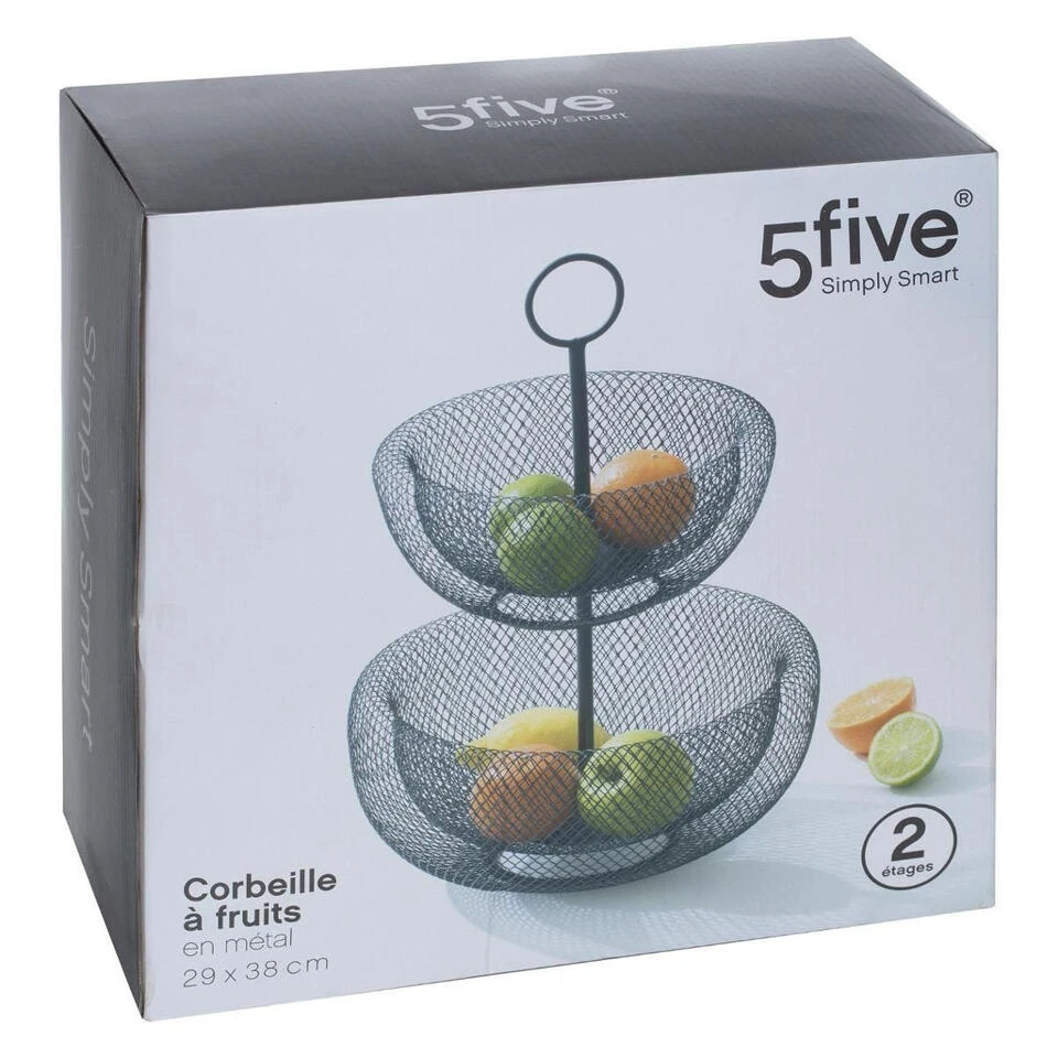 5five Fruitschaal-fruitmand - Dubbel - Zwart - Metaal - 29 X 38 Cm - Afbeelding 2