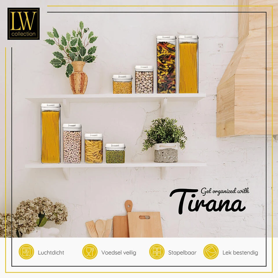 LW Collection Voorraadpotten 14 Stuks Met Stickers Witte Deksel - Afbeelding 3