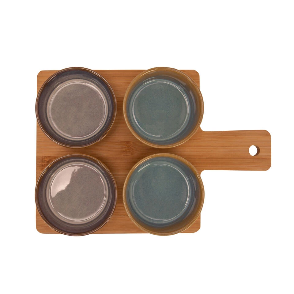 Billiet Serveerplank Bamboe - Met 4x Luxe Schaaltjes - 31 X 22 Cm - Afbeelding 2