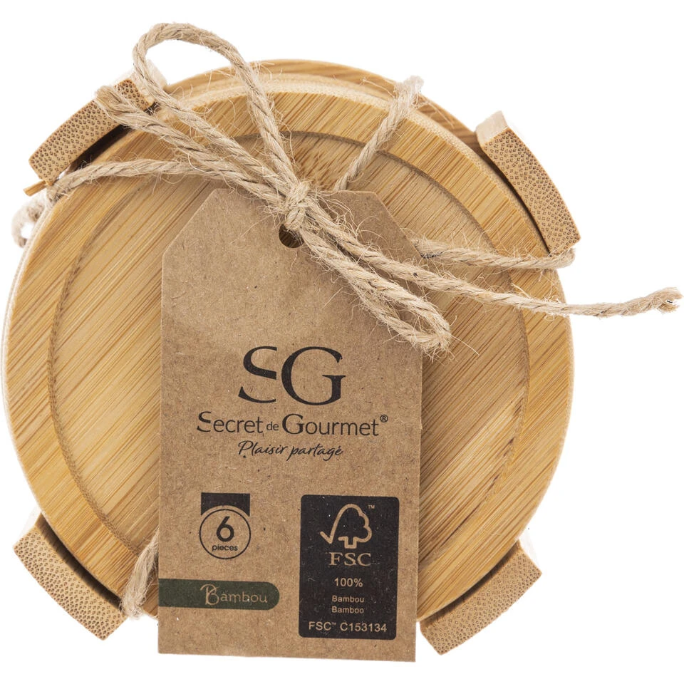 Set Van 6x Secret De Gourmet Onderzetters - Bamboe - Rond D10 Cm - Afbeelding 2