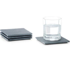 Zeller Glazenonderzetters - 4 Stuks - Grijs - Leisteen - 10 Cm