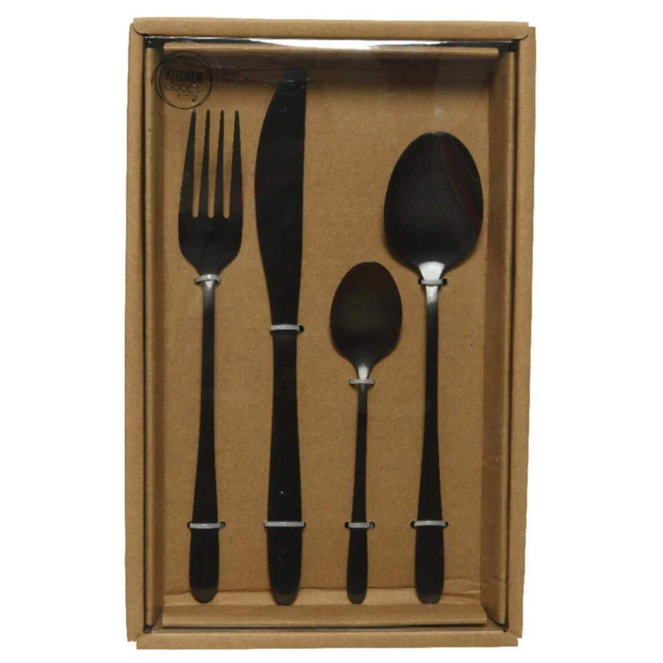 Decoris Bestekset - 16-delig - Zwart - RVS - 4 Personen
