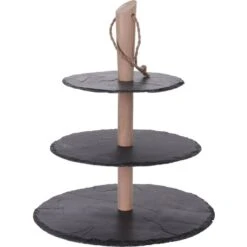 Merkloos Etagere - 3-laags - Leisteen - 30 Cm