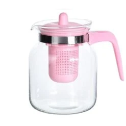 Merkloos Theepot - Met Filter - Roze - Glas - 1500 Ml