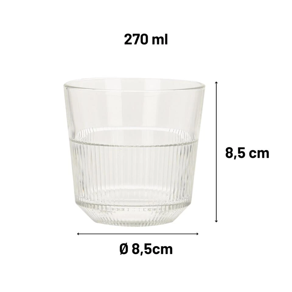 Orange85 Waterglazen 270 Ml Set Van 4 Transparant Glas Stapelbaar - Afbeelding 3