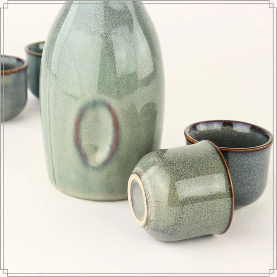 OTIX Sakeset Voor Rijstwijn 5 Delig Van Aardewerk Met 4 Kopjes En Een Fles - Afbeelding 4