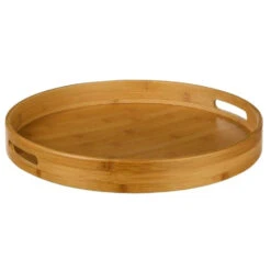 5Five Dienblad/serveerblad - Bamboe Bruin - Met Handvaten - D40 Cm