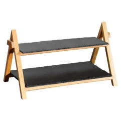 Kesper Etagere - 2-laags - Bamboe Met Leisteen - 24 X 43 Cm