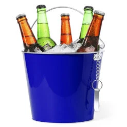 Merkloos IJsemmer Bierkoeler - Metaal - Blauw - 6 L - Met Handvat
