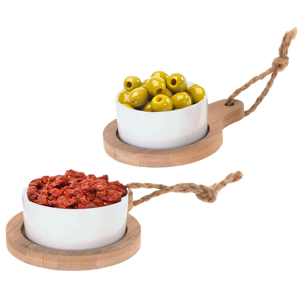 Excellent Houseware Serveerschaaltjes - 2st - Porselein - Serveerplankjes 8x4cm - Afbeelding 2