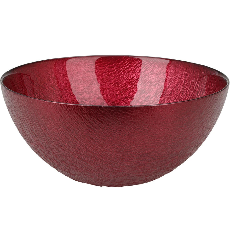 Merkloos Decoratie Schaal/fruitschaal - Glas Rond - Rood - D28 X H11,5 Cm - Afbeelding 2