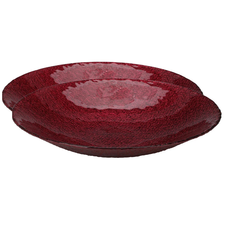 Merkloos Decoratie Schaal/fruitschaal - Glas Rond - Rood - D30 X H6 Cm - Afbeelding 2
