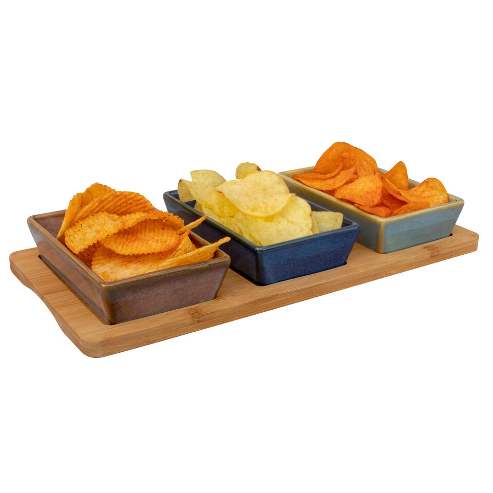 Billiet Serveerplank Bamboe - Met 3x Luxe Schaaltjes - 31 X 15 Cm - Afbeelding 3