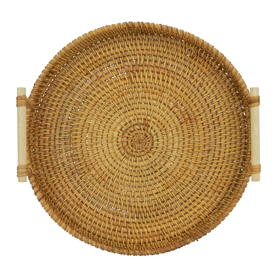 QUVIO Dienblad Met Handvaten Rond - 28 Cm - Rotan - Afbeelding 3