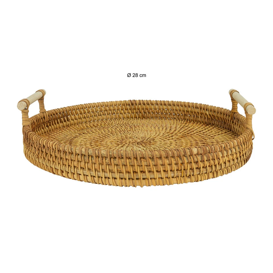 QUVIO Dienblad Met Handvaten Rond - 28 Cm - Rotan - Afbeelding 4
