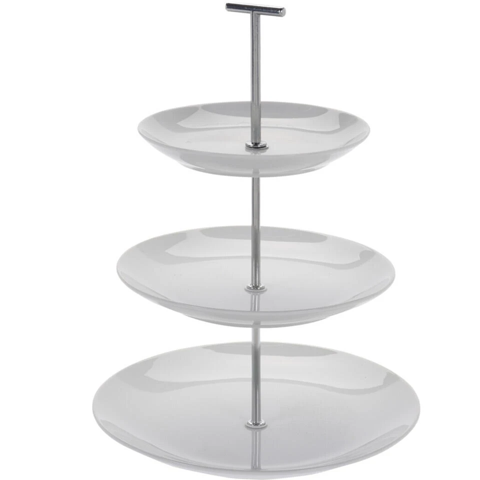 Merkloos Excellent Houseware Etagere - 3 Lagen - Wit - Porselein - 36 Cm Hoog