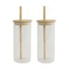 Orange85 Drinkglazen Met Bamboo Deksel Met Rietje 2 Stuks 400 Ml Waterglazen
