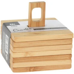 Excellent Houseware - Onderzetters Voor Glazen - 6st - Bamboo - 9x9 Cm