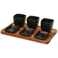 Excellent Houseware Serveerplank Met 3 Tapas Schaaltjes - Hout - 25 X 16 Cm
