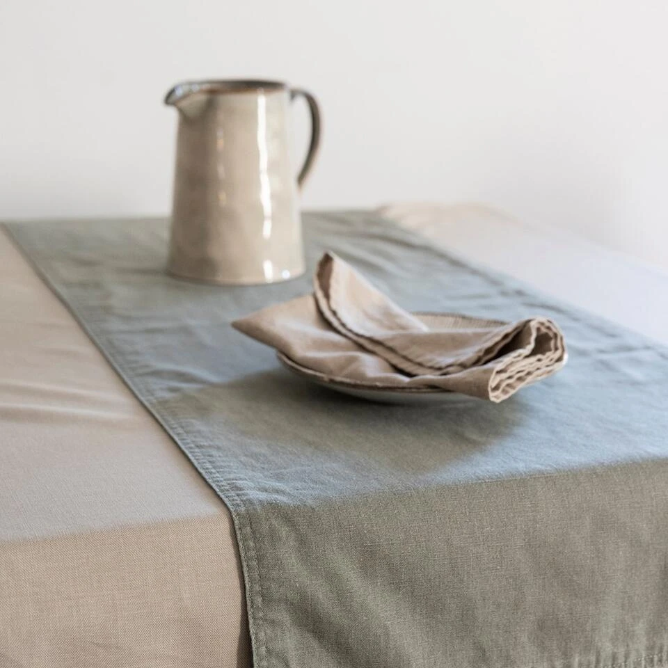 Dutch Rose Tafelloper 40x150 Cm Dubbelzijdig Groen-grijs - Afbeelding 3