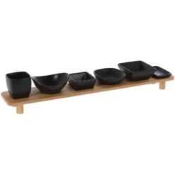 Excellent Houseware Serveerplank Met 6 Tapas Schaaltjes - Hout - 50 X 8 Cm
