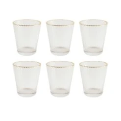 OTIX Waterglazen Set Van 6 Stapelbaar 350 Ml Met Gouden Rand Reliëf Ribbel