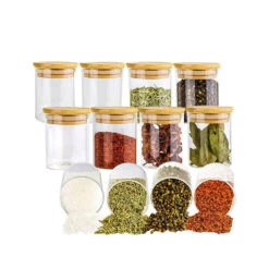 LW Collection Voorraadpotten Kruidenpotjes Glas 12 Stuks Bamboe Deksel 0.2L