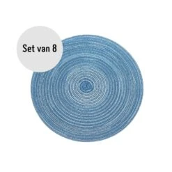 Krumble Placemat Rond - Blauw/grijs - Set Van 8