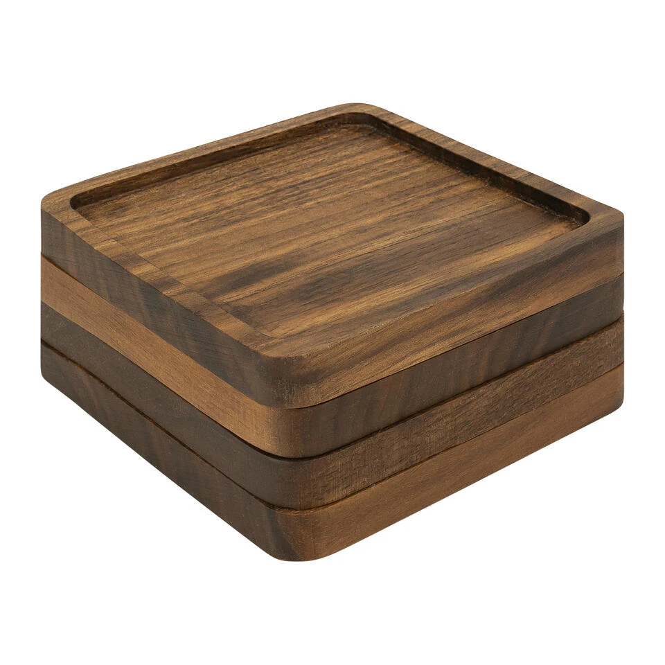 QUVIO Glasonderzetters - Set Van 4 - Vierkant - Hout - Donkerbruin - Afbeelding 2