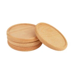 QUVIO Glasonderzetters - Set Van 4 - Rond - Hout - Lichtbruin