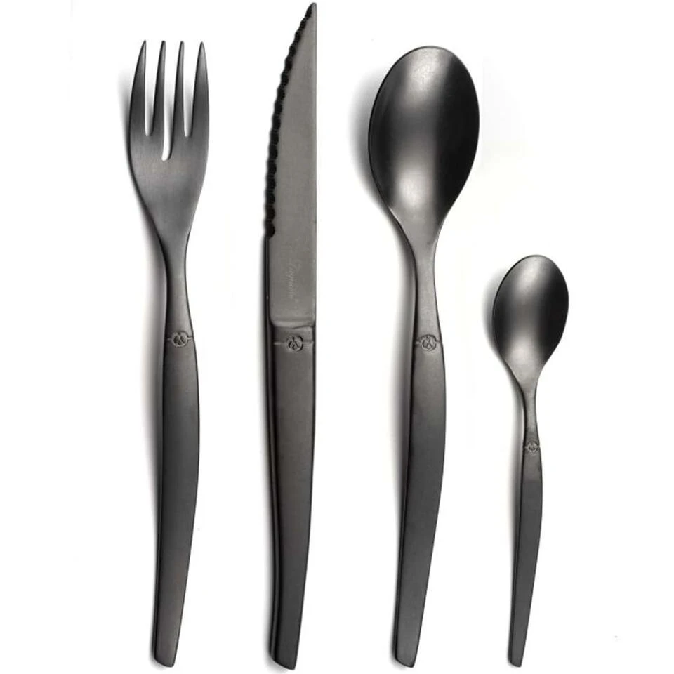 Lou Laguiole 16-delige Bestekset Jet Stonewash Zwart