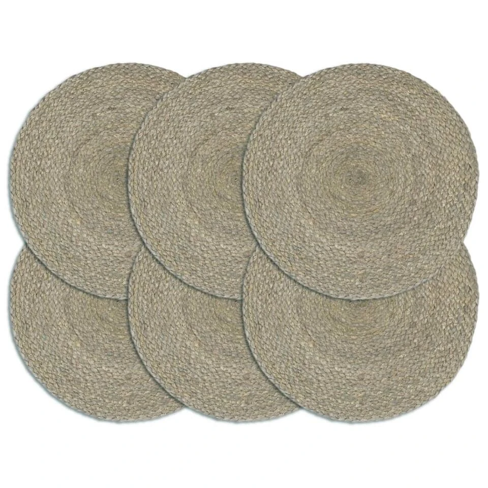 VidaXL Placemats 6 St Rond 38 Cm Jute Effen Grijs