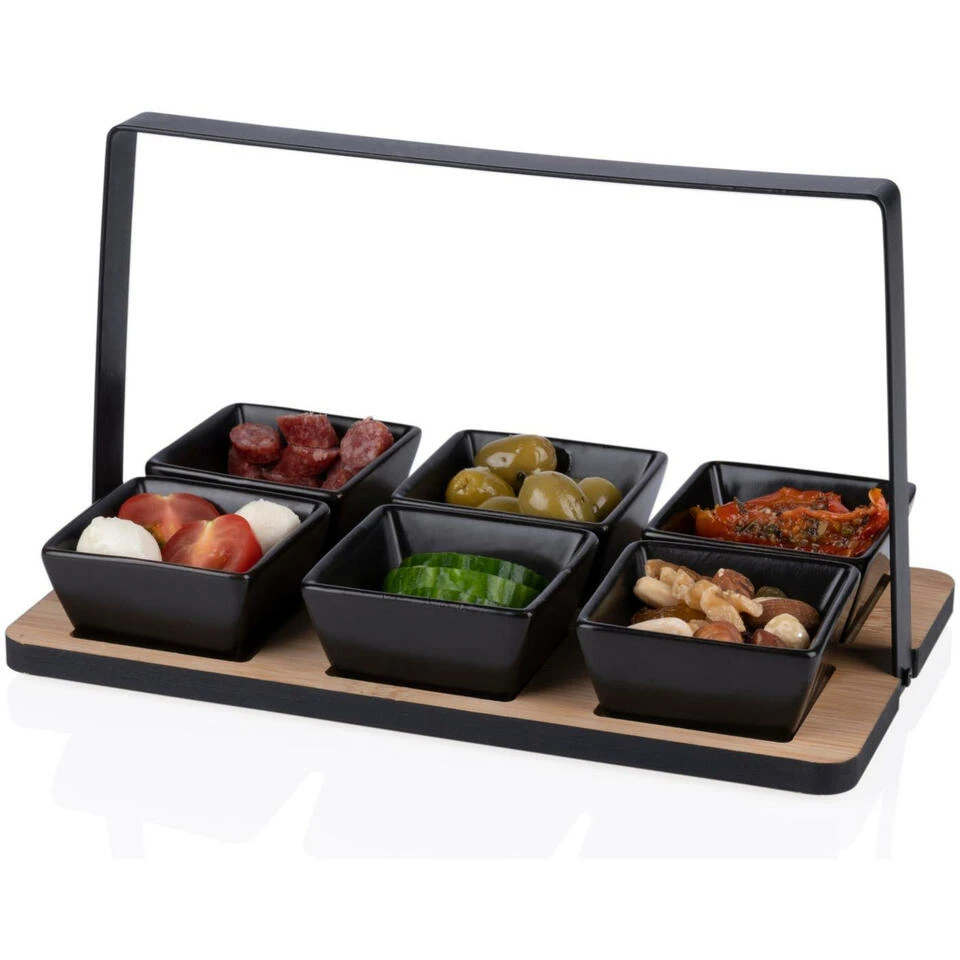 Alpina Serveerplank Met 6x Schaaltjes - Bamboe/aardewerk - L24 Cm - Afbeelding 4