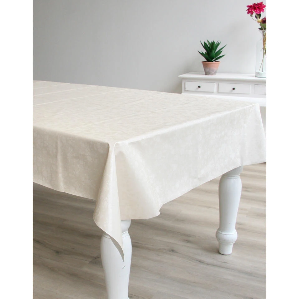 Bellatio Design Tafelzeil - Creme - Bloemen Motief - 140 X 220 Cm - Afbeelding 2