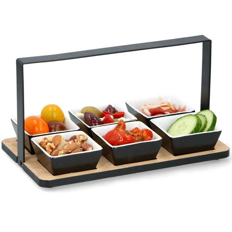 Alpina Serveerplank Met 6x Schaaltjes - Bamboe/aardewerk - L24 Cm - Afbeelding 3