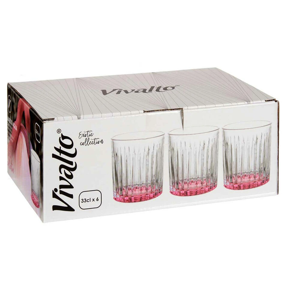 Vivalto - Drinkglazen Exotic Collection Set 6x Op Roze Base 330 Ml - Afbeelding 3