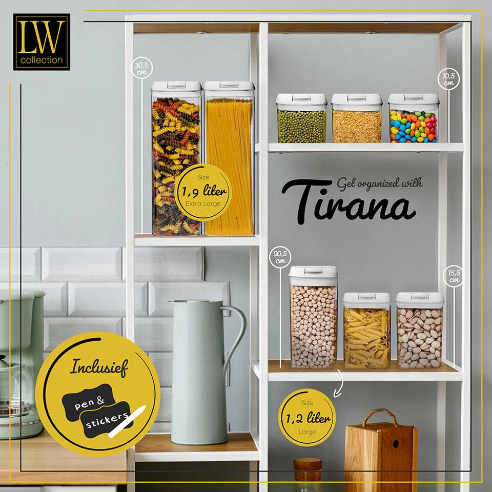 LW Collection Voorraadpotten 14 Stuks Met Stickers Witte Deksel - Afbeelding 4