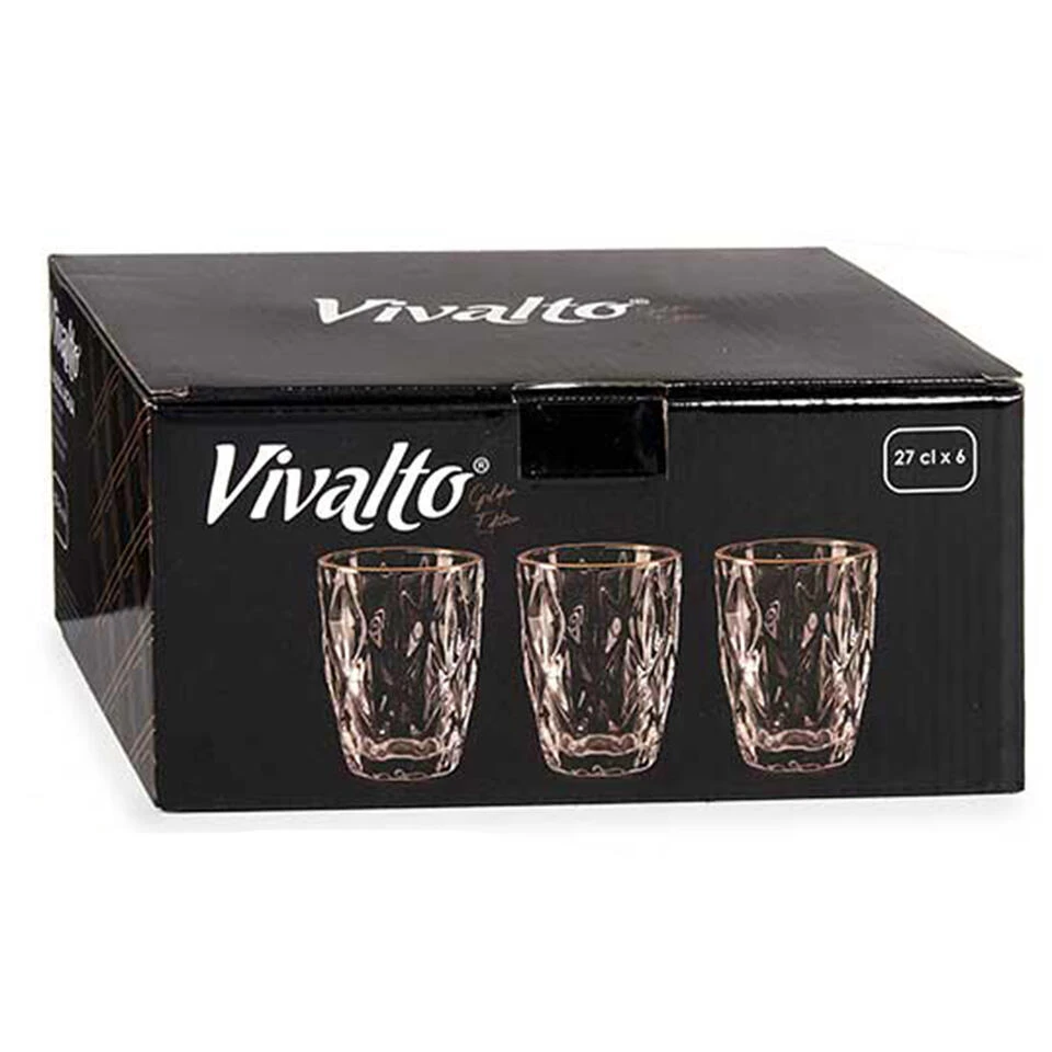 Vivalto Waterglazen/drinkglazen - Kristal Look - Gouden Rand - 270 Ml - Afbeelding 3