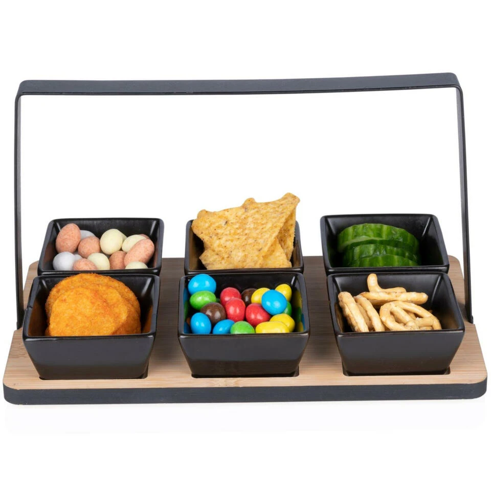 Alpina Serveerplank Met 6x Schaaltjes - Bamboe/aardewerk - L24 Cm - Afbeelding 2