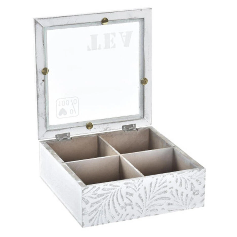 Items Theedoos/theekist Leaves - Hout - Wit - 4 Vakken - Afbeelding 2