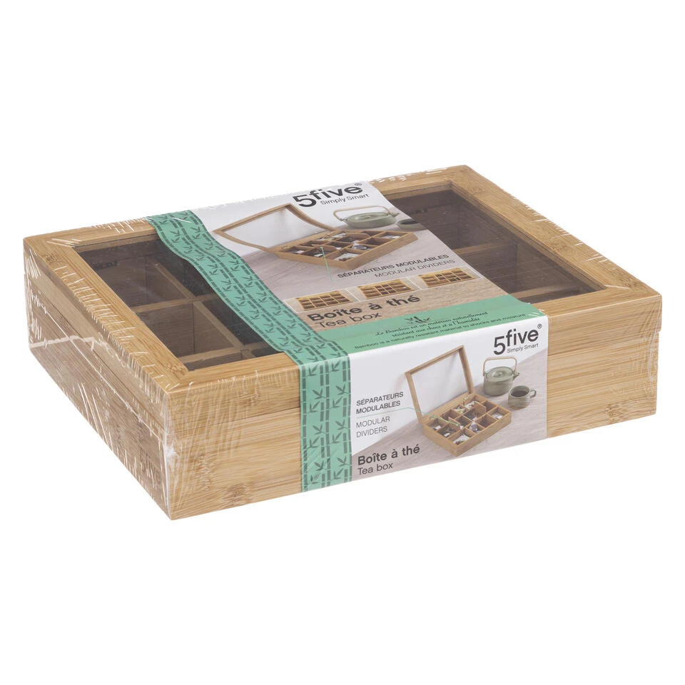 5Five Theedoos Lichtbruin - 12-vaks - Bamboe - 23 X 28 X 7 Cm - Afbeelding 2