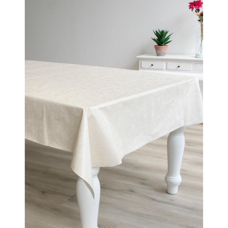 Bellatio Design Tafelzeil - Creme - Bloemen Print - 140 X 250 Cm - Afbeelding 3