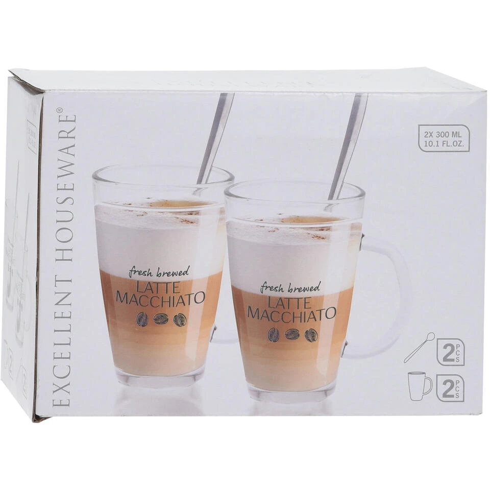 Excellent Houseware Latte Macchiato - 2 St - Glazen Incl. Lepels - 300 Ml - Afbeelding 2